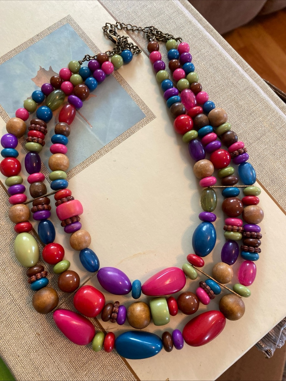 Multicolor Beaded Statement Necklace - Vibrant Pink, Blue, Purple & Green